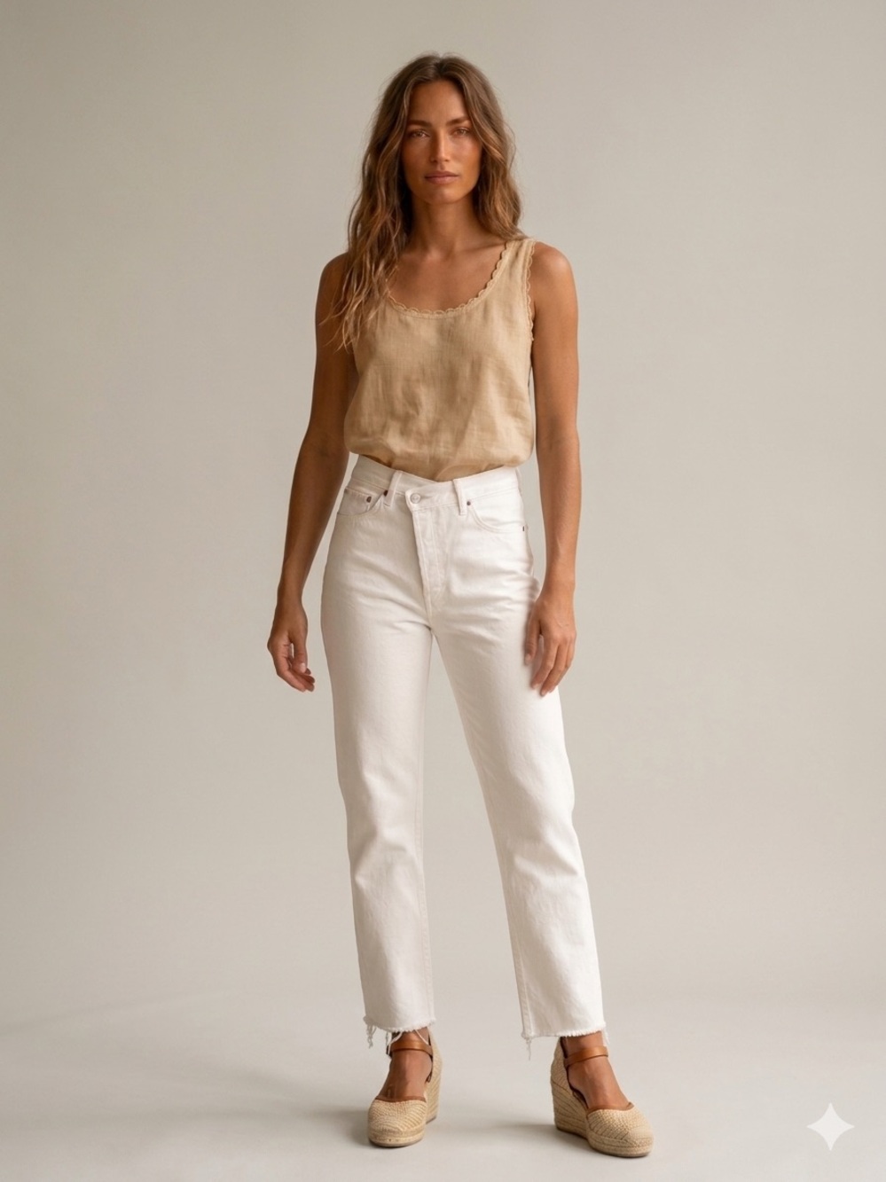 Agolde White Criss Cross Waist Relaxed Straight Leg Button Fly Jeans Size 26
